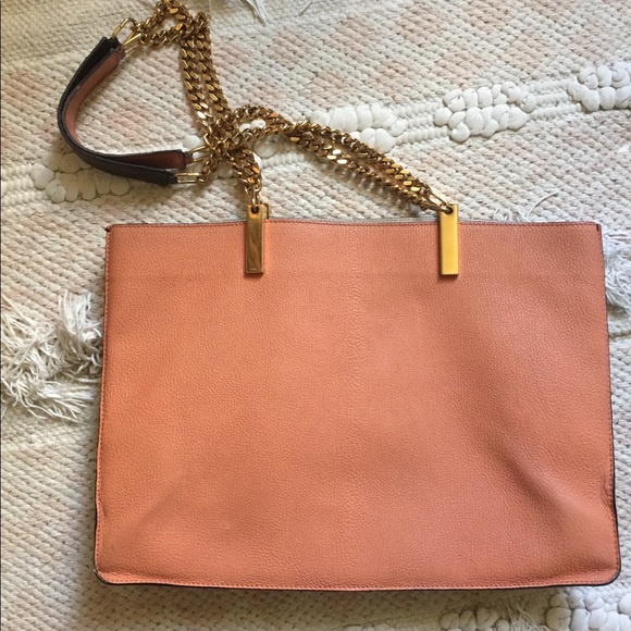 Authentic Chloe Black Orange Colorblock Chain Tote - Picture 2 of 8